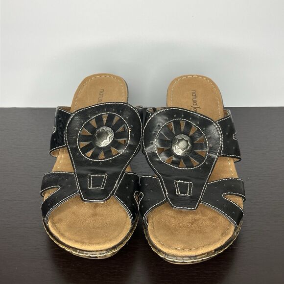 Natural Soul by Naturalizer Sandals 9.5 M Black Comfort Shoes Boho Medallion - Picture 5 of 11